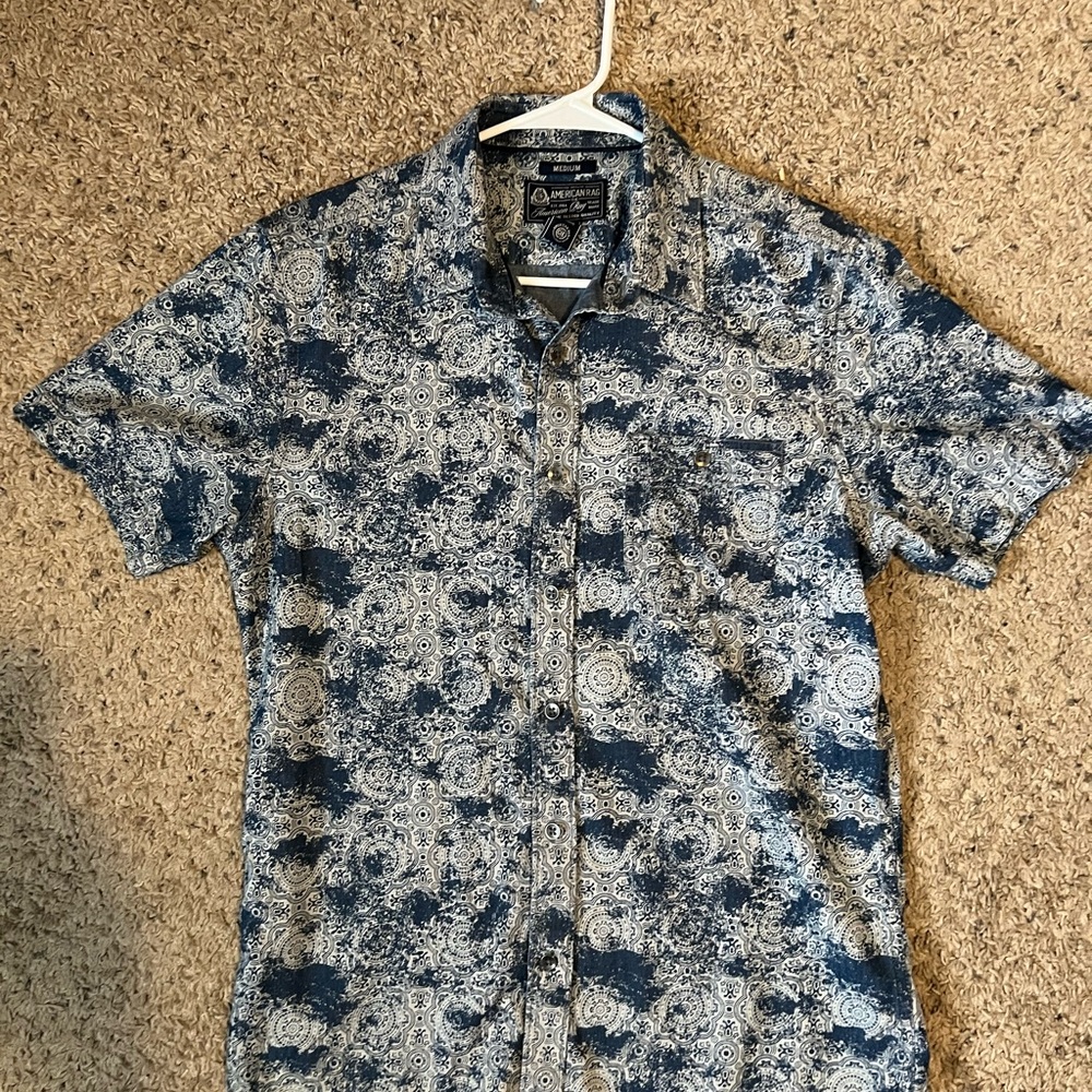 American Rag Blue Casual Button Down Shirt Floral Design